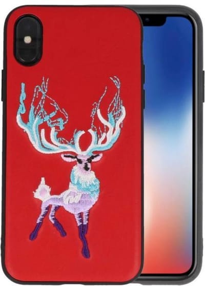 Borduurwerk Hert Back Cases - Hoesje Geschikt voor iPhone X Rood