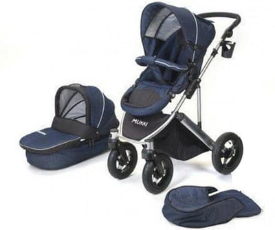Mukki Daily Transporter - Robuuste All-terrain Kinderwagen inclusief reiswieg - JEANS Donkerblauw - Inklapbaar - Lichtgewicht - Grote luchtbanden voor iedere ondergrond - Verstelbaar - Combi Kinderwagen 2 in 1 - Wandelwagen - Buggy - Multifunctioneel