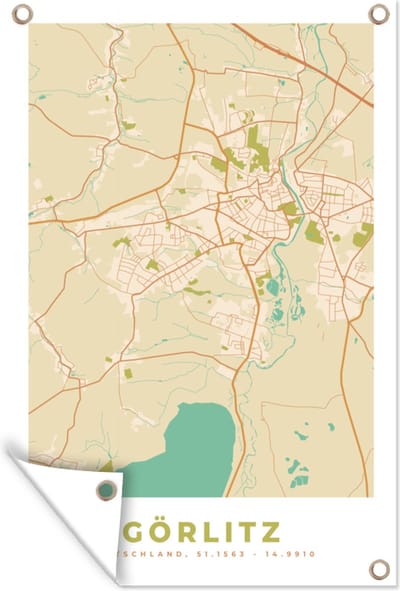 Muurdecoratie Görlitz - Kaart - Plattegrond - Vintage - Stadskaart - 120x180 cm - Tuinposter - Tuindoek