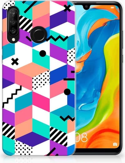 Huawei P30 Lite TPU Hoesje Blokken Kleurrijk