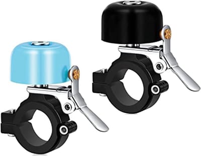 Classic fietsbel van messing met luid geluid – fietsaccessoires voor kinderen en volwassenen (zwart + blauw: Kleine stuurbuismaten 22.2 – 25.4 mm) voor veilig fietsen en stijlvol vervoer