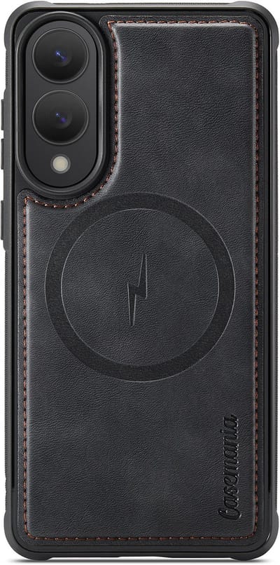 Casemania Hoesje Geschikt voor Samsung Galaxy S25 Edge - Charcoal Gray - Geschikt voor MagSafe - Kunstleer Back Cover - Anti-Vingerafdruk