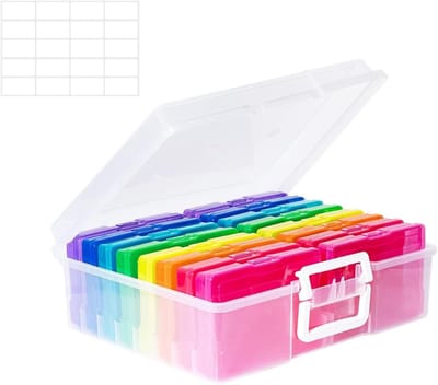 Opslagdoos voor Foto's met 16 Binnenhouders, 17 × 12 cm, Kleurige Dozen voor Foto's, Knutselspullen en Kantoorbenodigdheden