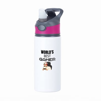 Hacebo® - world's best gamer waterfles met rietje roze - Gamen - gamers - cadeau - gamers - beste - kado - water fles - 650ML