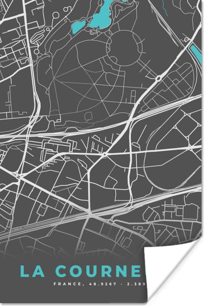 Poster La Courneuve - Stadskaart - Kaart - Plattegrond - Frankrijk - 120x180 cm XXL