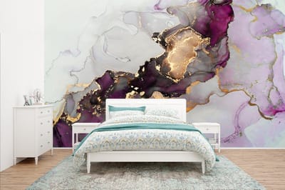 Behang - Fotobehang Marmer - Abstract - Goud - Paars - Breedte 435 cm x hoogte 260 cm