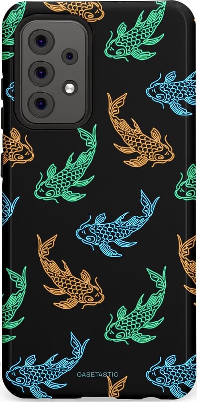 Casetastic hoesje geschikt voor Samsung Galaxy A52 (2021) 5G / Samsung Galaxy A52 (2021) 4G - Dubbellaagse bescherming - Neon Koi - Fashion Case - Zwart Petrol Donkergroen Bruin