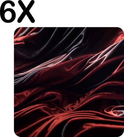 Luxe Placemat - Abstract - Golvend - Zijde - Zwart - Rood - Set van 6 Placemats - 50x50 cm - 2 mm dik Vinyl - Anti Slip - Afneembaar