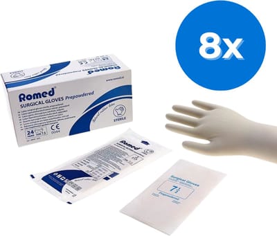 Romed latex operatiehandschoenen gepoederd steriel verpakt - Set van 8 doosjes Maat 6.5 Romed