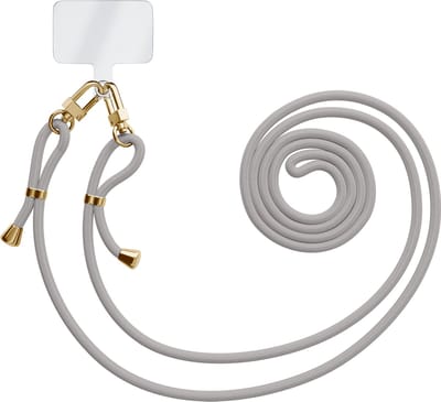 Casimoda® - Universeel telefoonkoord met dubbele sluiting - Telefoonketting - Phone cord - Verstelbaar koord voor telefoon - Grijs