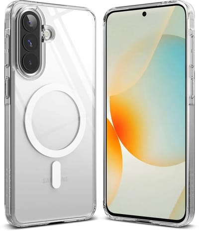 Ringke Fusion Magnetic | Hoesje Geschikt voor Samsung Galaxy A57 | Compatibel met MagSafe / Qi2 | Back Cover met Militaire Standaard | Transparant