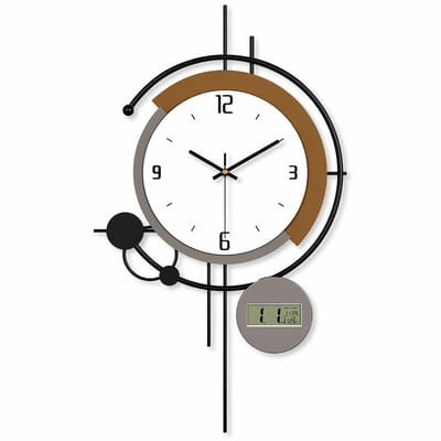 Luxaliving - Wandklok Modern Zwart/Wit 35 cm – Stil Uurwerk – Design Wandklok met Digitaal Display – Temperatuur & Datum – Industrieel