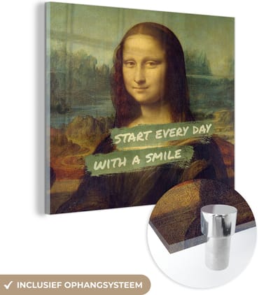 MuchoWow® Glasschilderij 50x50 cm - Schilderij acrylglas - Mona Lisa - Quote - Da Vinci - Foto op glas - Schilderijen