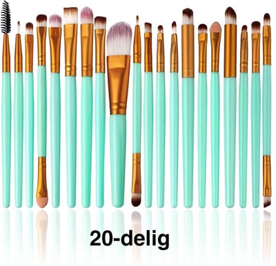 Okado Make-up Kwastenset 20-delig Groen – Cosmetische Kwasten Set voor Oogschaduw, Foundation, Poeder, Eyeliner, Wimpers en Lippen – Synthetisch Haar
