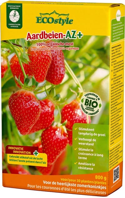ECOstyle Aardbeien-AZ - Organische Meststof - Voor Heerlijk Verse Aardbeien - Voor Alle Soorten Aardbeien en Zacht Fruit - 120 Dagen Voeding - Voor 30 Planten - 800 GR