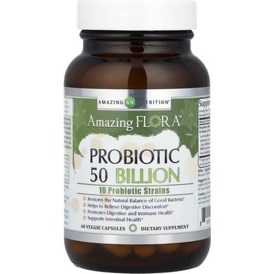 Amazing Nutrition, Amazing Flora, probiotique, 50 milliards d'UFC, 60 capsules végétales