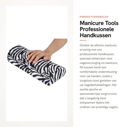 Dailygoods- Handsteun Professionele Ondersteuning - Zachte Spons - Zebra-patroon - Afneembaar Ontwerp - Lichtgewicht - Comfortabel Kussen - Nagelkussen