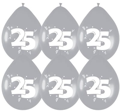 25 jaar getrouwd Jubileum thema ballonnen - 24x stuks - zilver - versiering - feestartikelen - bruiloft
