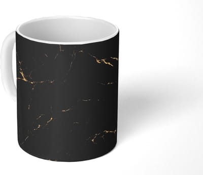 Mok - Koffiemok - Zwart marmer - Gouden aders - Klassiek - Mokken - 350 ML - Beker - Koffiemokken - Theemok