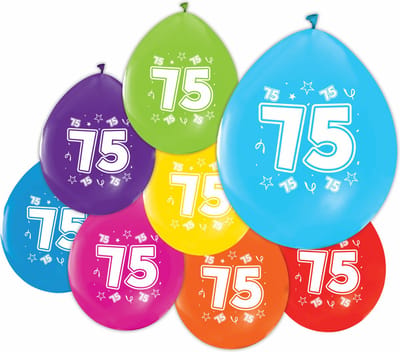 16 Ballonnen 12″ 2 Zijdig bedrukt 75 jaar - Versiering Slinger Feestdecoratie Decoratie Verjaardag Jubileum Ballon Feest
