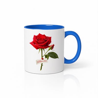 Moederdag Roos Mok 330ml – Rode Roos Design Koffiemok – Cadeau voor Mama – Blauw Wit Keramisch
