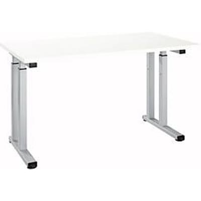 Bureauopstelling, rechthoekig, C-voet, B 1300 x D 650 x H 685-820 mm, alu wit/wit
