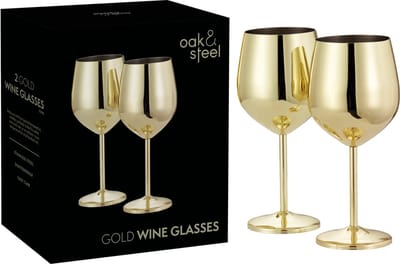Gouden Wijnglazen 520 ml - Duurzaam Roestvrijstalen Wijnglazen met Geschenkdoos