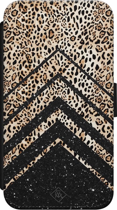 Casimoda® bookcase - Geschikt voor iPhone Xs - Hoesje met pasjeshouder - Luipaard Chevron - Bruin/beige - Kunstleer