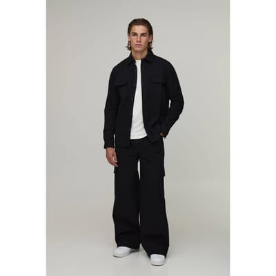 Regular Overhemd & Straight Fit Cargo Broek Set | Black | Size Small