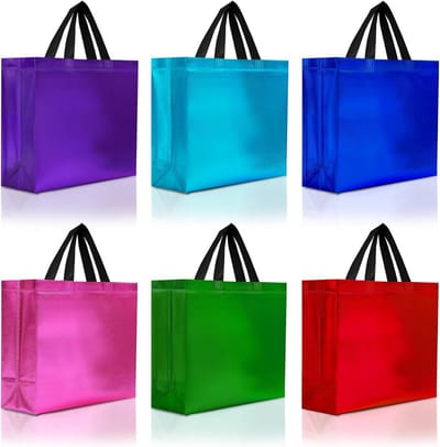 Set van 12 Herbruikbare Geschenktassen Groot Formaat met Handvatten in 6 Kleuren - Feesttassen Cadeauverpakking
