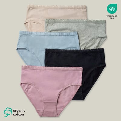 5-Pack Dames Middelhoge Taille Midi Slips Organisch Katoen - Smalle Elastieken Band - Superzacht - 9103 Maat M