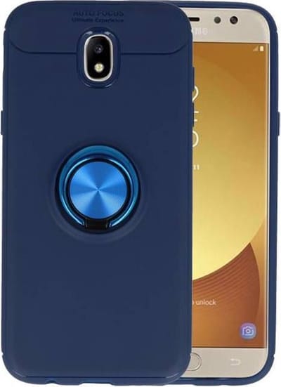 Softcase Telefoonhoesje - Geschikt voor Samsung Galaxy J5 2017 Hoesje met Ring Houder Navy