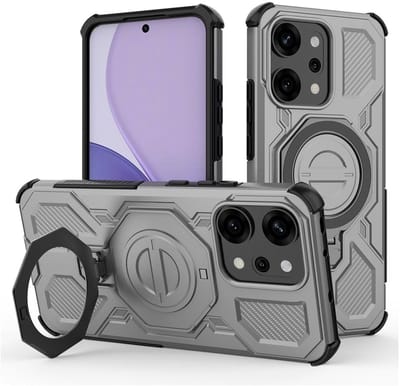 Hoesje geschikt voor Oppo Reno 14 Pro | Compatibel met MagSafe / Qi2 | 360° Draaibare Magnetische Standaard | Back Cover Kickstand Ring | Grijs