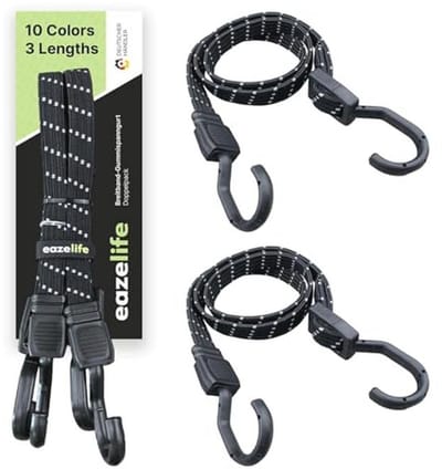 Set van 2 verstelbare rubberen spanbanden met metalen haken voor auto, fiets en outdoorgebruik - 10 kleuren, 3 lengtes