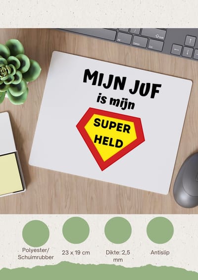 Akyol - mijn juf is mijn superheld Muismat - Juf - super juf - verjaardag - cadeautje voor juf - juf artikelen - kado - geschenk - collega's - 23 bij 19 cm