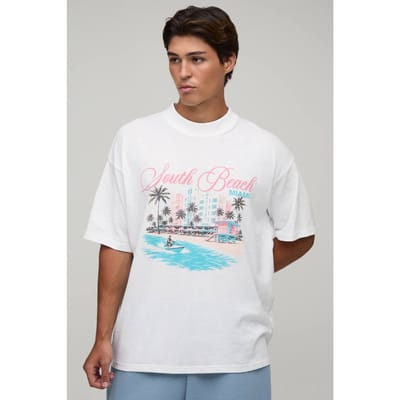 Wit Oversized T-shirt Met Miami-print | White | Size XL