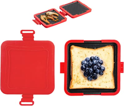 VHV Tosti Apparaat - Sandwich Maker - Tosti Broodrooster - Draadloze Sandwichmaker - Antiaanbaklaag - Voor Kantoor, Studentenkamer En Magnetron - Rood