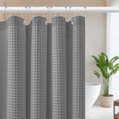 Wasbare Waffle Douchegordijn van Polyester met 12 Ringen - Waterdicht Badgordijn voor Douche en Bad, 180 x 200 cm, Ideaal voor Badkamer Decoratie en Bescherming