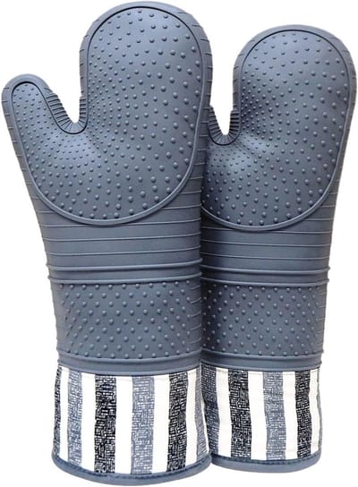 Ovenhandschoenen Hittebestendig - Keukenwanten Isolatie - Bakken Koken Grillen - Antislip Textuur - 38cm Lengte - Grijs