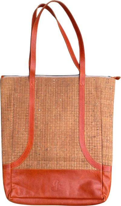 Gissy Kurk en Leer Handtas XL | Oranje | Leren Tas | 33x43x7 cm | Uniek, Stevig en Duurzaam
