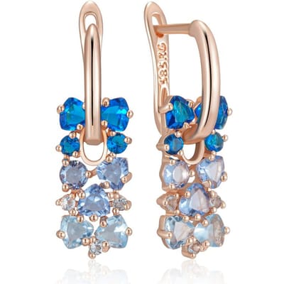 Glanzende blauwe oorbellen met natuurlijke zirkonia voor dames, trendy roségouden kleur, geschikt als bruidssieraad of als prachtig geschenk met kristallen. beige