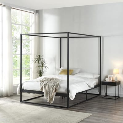 Hemelbed voor tweepersoonsmatras zwart 140x200 cm inclusief bedbodem