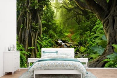 Behang - Fotobehang Natuur - Water - Jungle - Bos - Tropisch - Breedte 450 cm x hoogte 300 cm