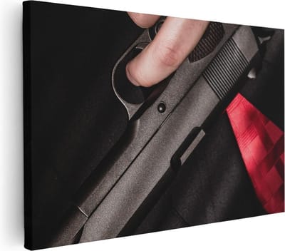 Artaza Canvas Schilderij Gangster - 30x20 cm - Klein - Muurdecoratie Maffia - Wanddecoratie Pistool - Kamer Accessoires