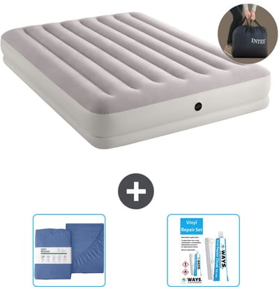 Intex Luchtbed - 2-Persoons - 152 x 203 x 30 cm - Grijs - Inclusief pomp - Hoeslaken en Reparatieset