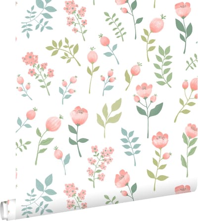 ESTAhome behang bloemen roze en vergrijsd groen - 50 x 900 cm - 139977