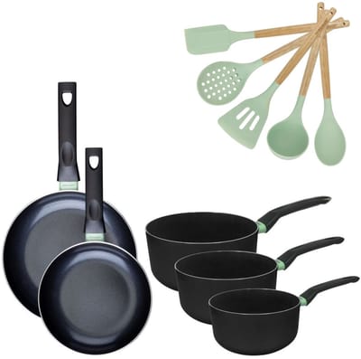 Fackelmann 9204250 Set van 2 RVS Pannen 20/24 cm en 3 RVS Kookpotten 16/18/20 cm Collectie Brandao Zonder PFAS met 5 Ocean Keukengerei