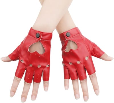 Punk Vingerloze Handschoenen voor Dames en Meisjes, Rood Leer, Perfect voor Halloween en Cosplay Performances