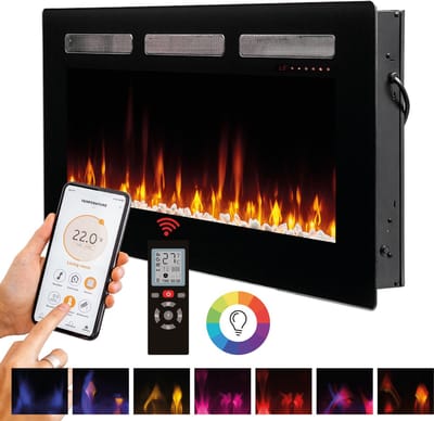 Dimplex Sierra 48 Sfeerhaard Elektrisch - Elektrische haard Cinewall, inbouw, wandmontage of vrijstaand - 1600 watt verwarming - Optiflame LED Vlameffect - Ventilatorkachel & thermostaat - Openhaard met geluid - App of afstandsbediening - 121.9cm