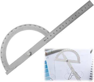 Gradenboog Metaal 0-180° Roestvrij Staal Goniometer Met Borgschroef Universele Gradenboog Met Schaal Liniaal Voor Schooltimmerlieden Doe-het-zelf Schilderen Tekenen (245 mm)